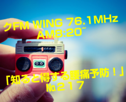 №217　 FM WING 76.1MHz  AM8:20~ 「知ると得する痛予防！」
